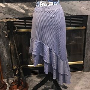 A New Day Ruffled Asymmetrical Stripped Skirt Blue